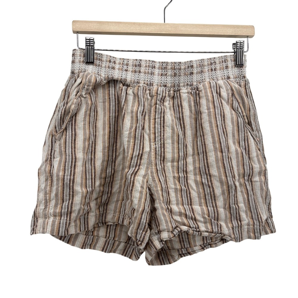 Briggs Shorts Womens L Brown Striped Smocked‎ Waist Casual Pockets
